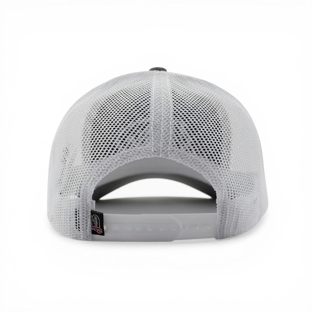 Justin Boots México gray trucker cap with breathable mesh back and adjustable snapback closure.